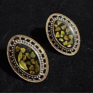 Statement Gold & Silver Tone Abalone Chip Earrings